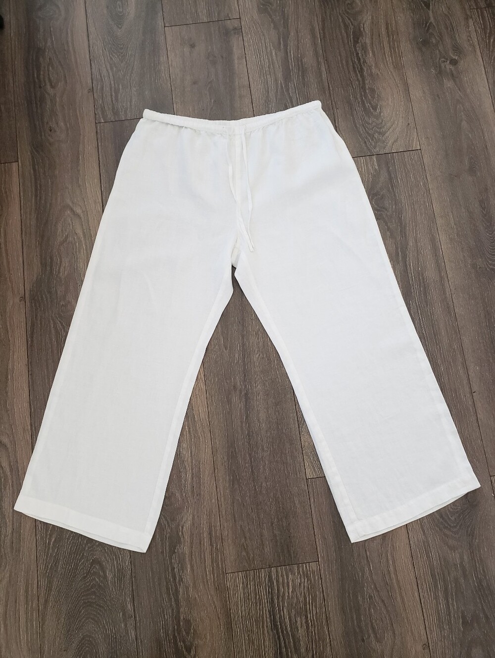 Jones New York 100% Linen White Wide Leg Elastic Waist Drawstring Pants Size L